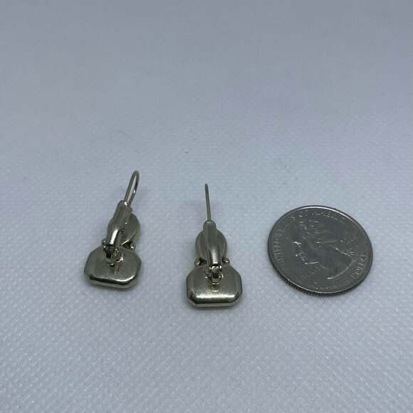 Liz Claiborne French Hook Earring Yellow Gemstone Lever Back Closure Silver Tone - Picture 4 of 5